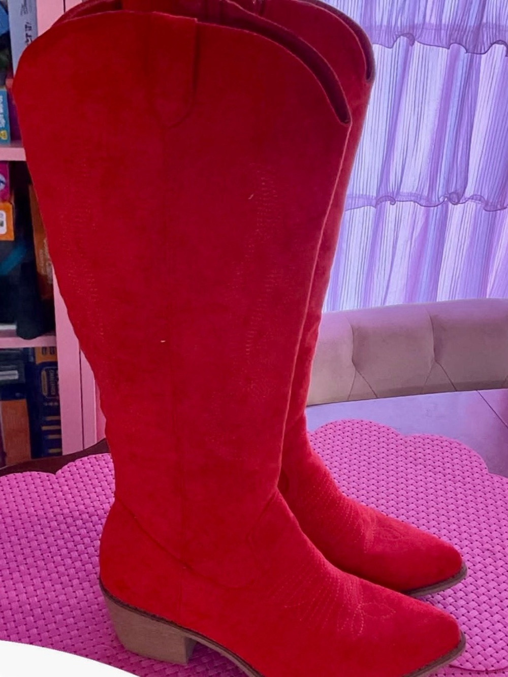 Women’s Red Suede Western Knee-High Boots